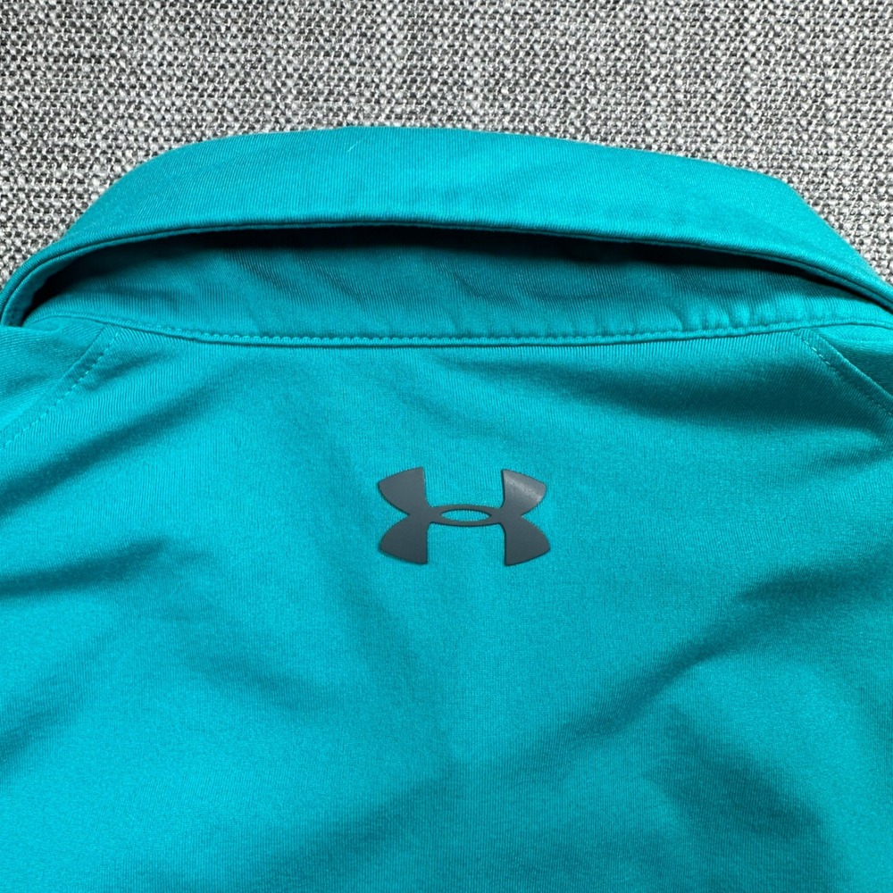 Under Armour Polo Shirt Mens Large Teal Green HeatGear Colorblock Logo - Picture 5 of 9